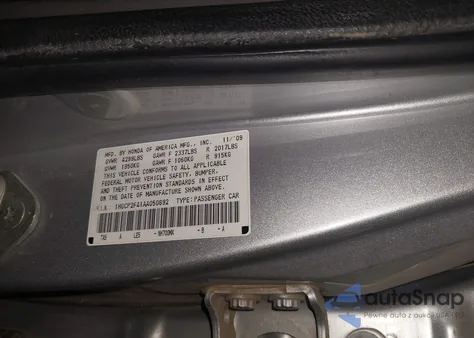 2010 Honda Accord 2.4 Lx-P z USA, uszkodzony, nr VIN 1HGCP2F41AA050692